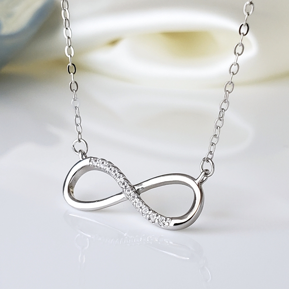 NEW 925 Sterling Silver CZ Diamond Infinity Pendant Necklace